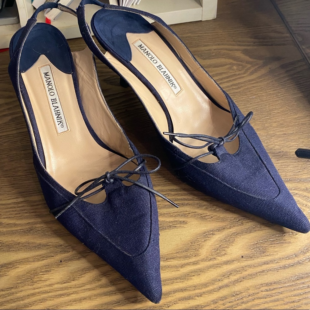 Classic Navy Manolo Blahnik slingbacks